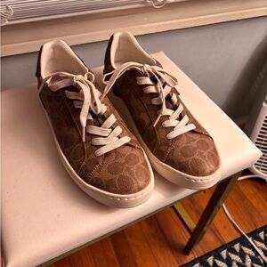 Coach Brown Signature Canvas Low-Top Sneakers with Cream Accents